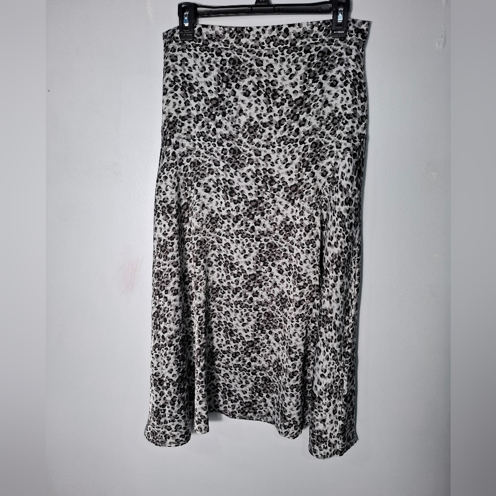 Status by Chenault Women Leopard Animal Print A-Line Slit Midi Skirt L Feminine